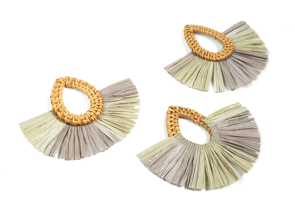 Rattan Raffia Tassel Drop Charms - Drop Earrings with Fan Tassels - Handmade Rattan - Woven Earrings - 84.22x72.84x5.23mm - RT1336 - DOMEDBAZAAR