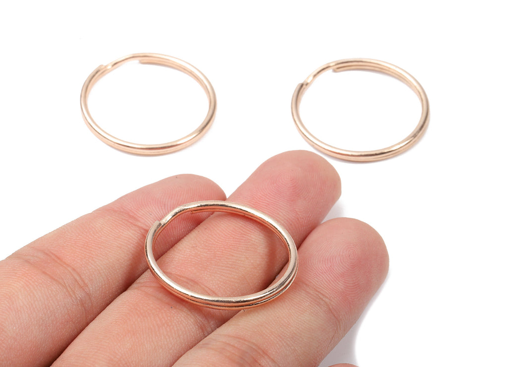 Rose Gold Metal Key Rings - Split Rings - Circle Key Rings - Keychain Connectors - Key Ring Findings - 27.62x27.62x1.5mm - PP2852R - DOMEDBAZAAR