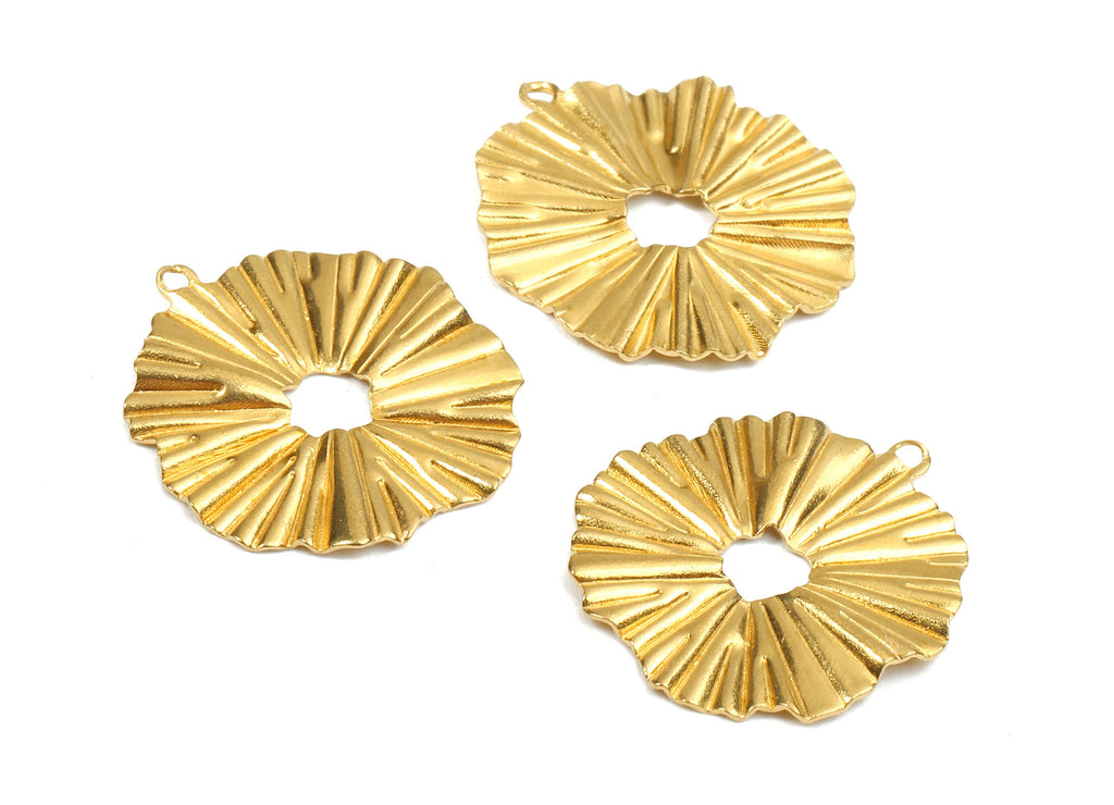 Brass Sun Charms - Raw Brass Round Earrings and Pendant - Earring Findings - Jewelry Supplies - 19.44x17.22x0.52mm - PP2286 - DOMEDBAZAAR
