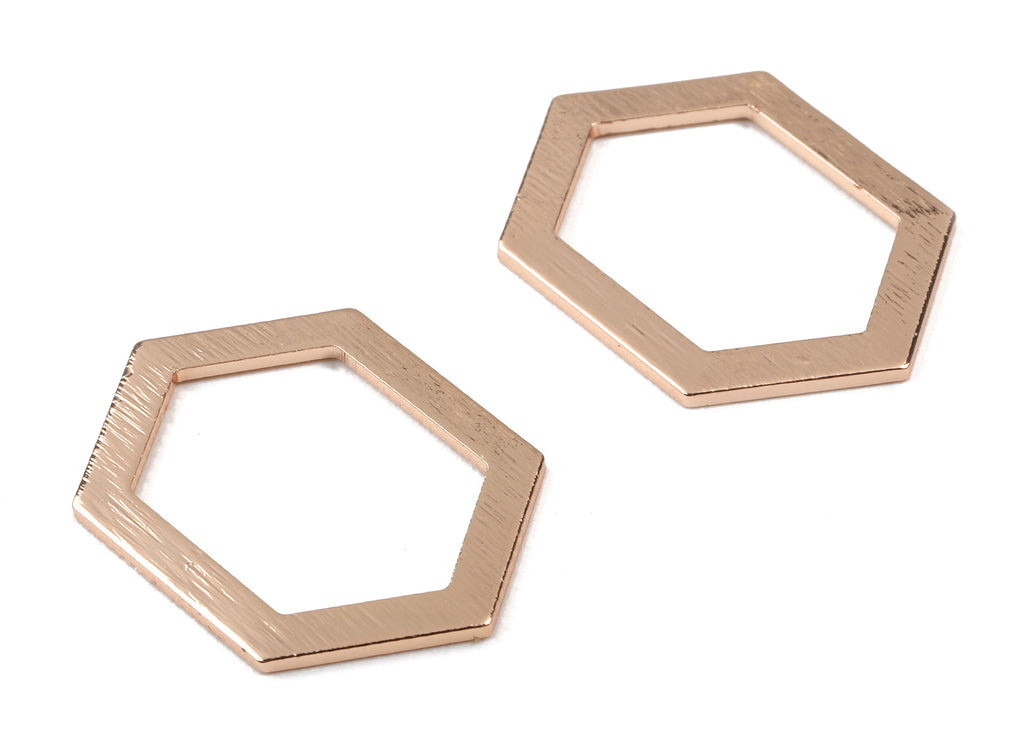 Brass Hexagon Charms - Brass Textured Hexagon Pendant - 18K Real Gold Rose Plated Brass - Necklace Pendant - 26.72x19.3x1.15mm - RGP2272 - DOMEDBAZAAR