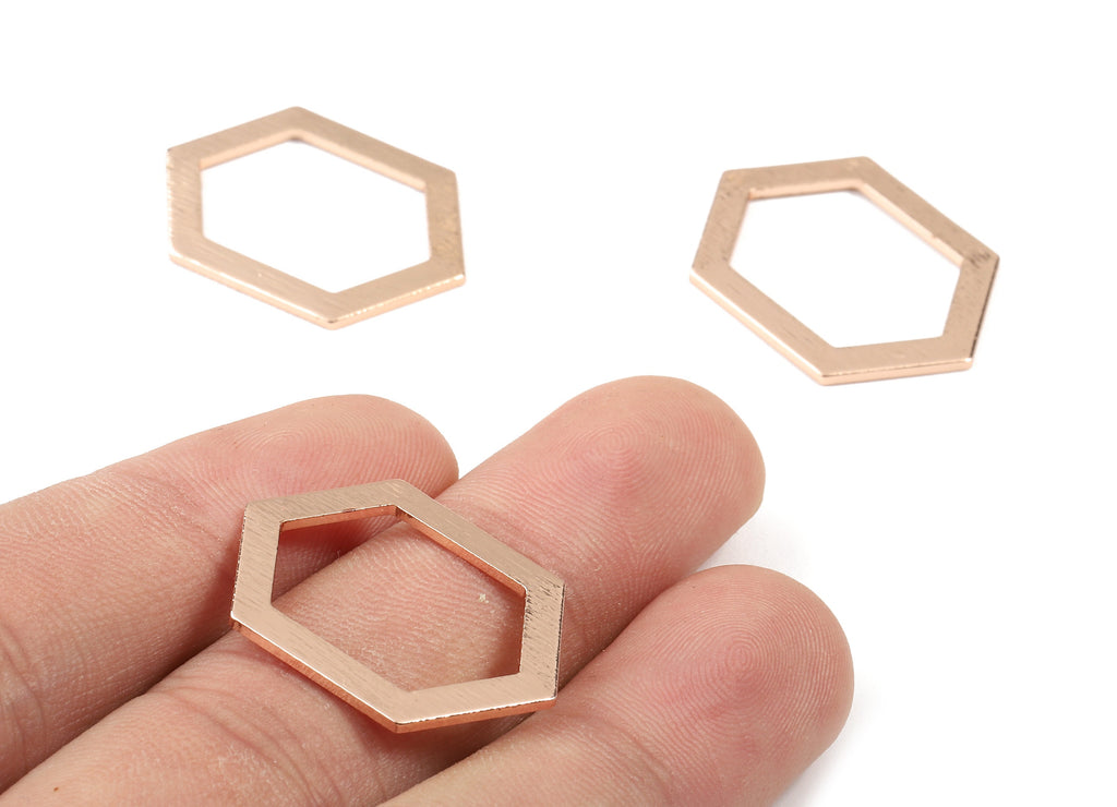 Brass Hexagon Charms - Brass Textured Hexagon Pendant - 18K Real Gold Rose Plated Brass - Necklace Pendant - 26.72x19.3x1.15mm - RGP2272 - DOMEDBAZAAR