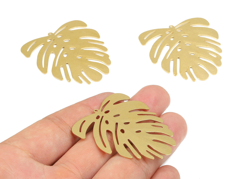 Brass Monstera Charms - Raw Brass Monstera Earrings and Pendants - Earring Findings - Jewelry Supplies - 44,2x43,24x0,72mm- PP1370 - DOMEDBAZAAR