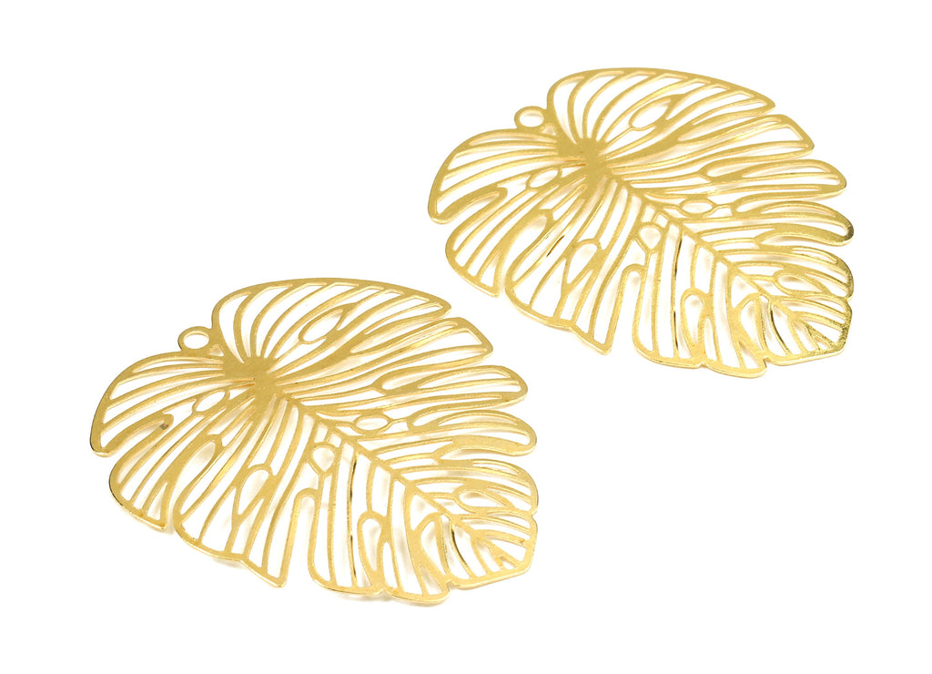 Brass Monstera Charms - Raw Brass Monstera Earrings and Pendants - Earring Findings - Jewelry Supplies - 49x44.44x0.45mm - PP2040 - DOMEDBAZAAR