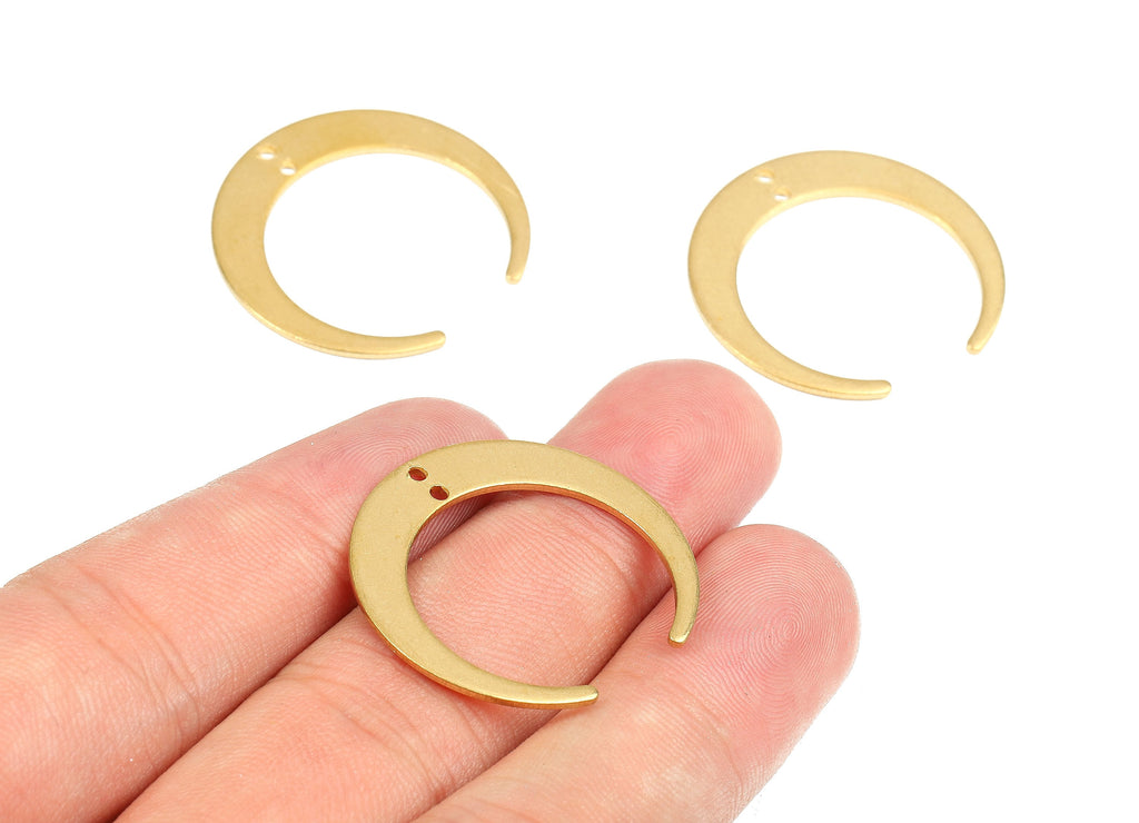 Brass Moon Connectors - Raw Brass Moon Pendant & Necklace - Brass Connector Charms - 2 Holes - Jewelry Supplies - 28.46x5.59x0.99mm - PP2400 - DOMEDBAZAAR