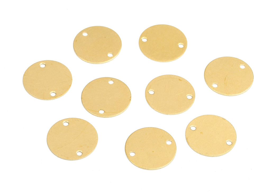 Brass Round Connectors - Raw Brass Round Pendant and Necklace - Brass Connector Charms - 2 Holes - Jewelry Supplies - 14.02x0.5mm - PP2397 - DOMEDBAZAAR