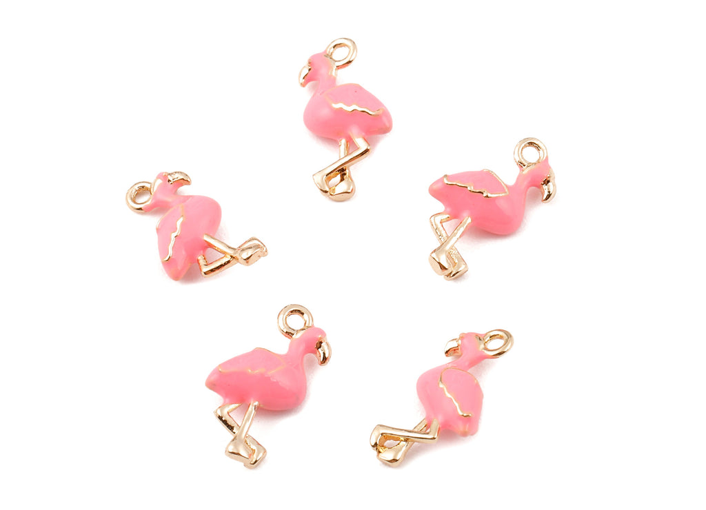 Brass Flamingo Charms - Brass Pink Flamingo Earrings and Pendant - 18K Real Gold Plated Brass - Jewelry Supplies - 15.58x8.2mm - RGP1126 - DOMEDBAZAAR