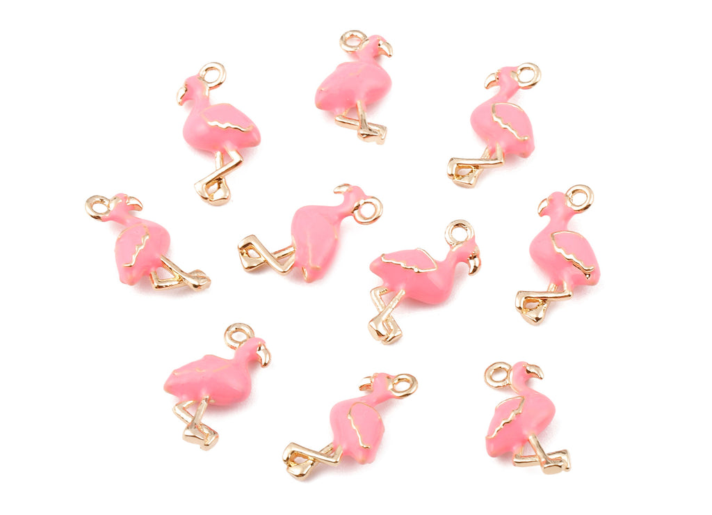 Brass Flamingo Charms - Brass Pink Flamingo Earrings and Pendant - 18K Real Gold Plated Brass - Jewelry Supplies - 15.58x8.2mm - RGP1126 - DOMEDBAZAAR