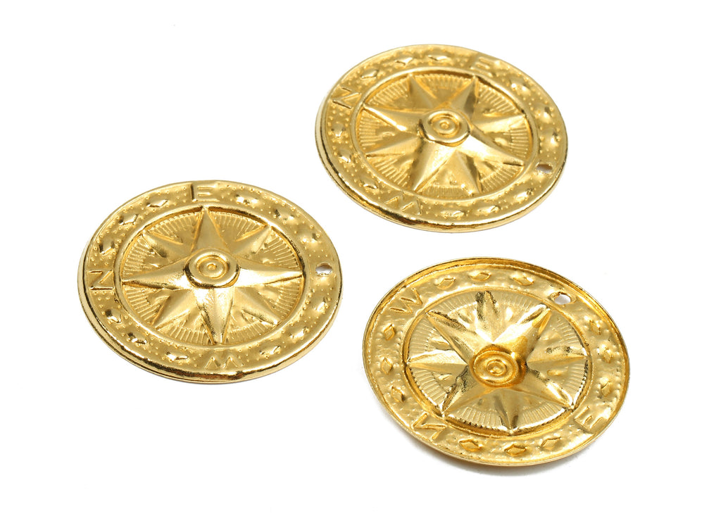 Brass Compass Charms - Raw Brass Compass Earrings and Pendant - Brass Round Necklace - Jewelry Supplies - 24.96x24.96x2.18mm - PP2678 - DOMEDBAZAAR