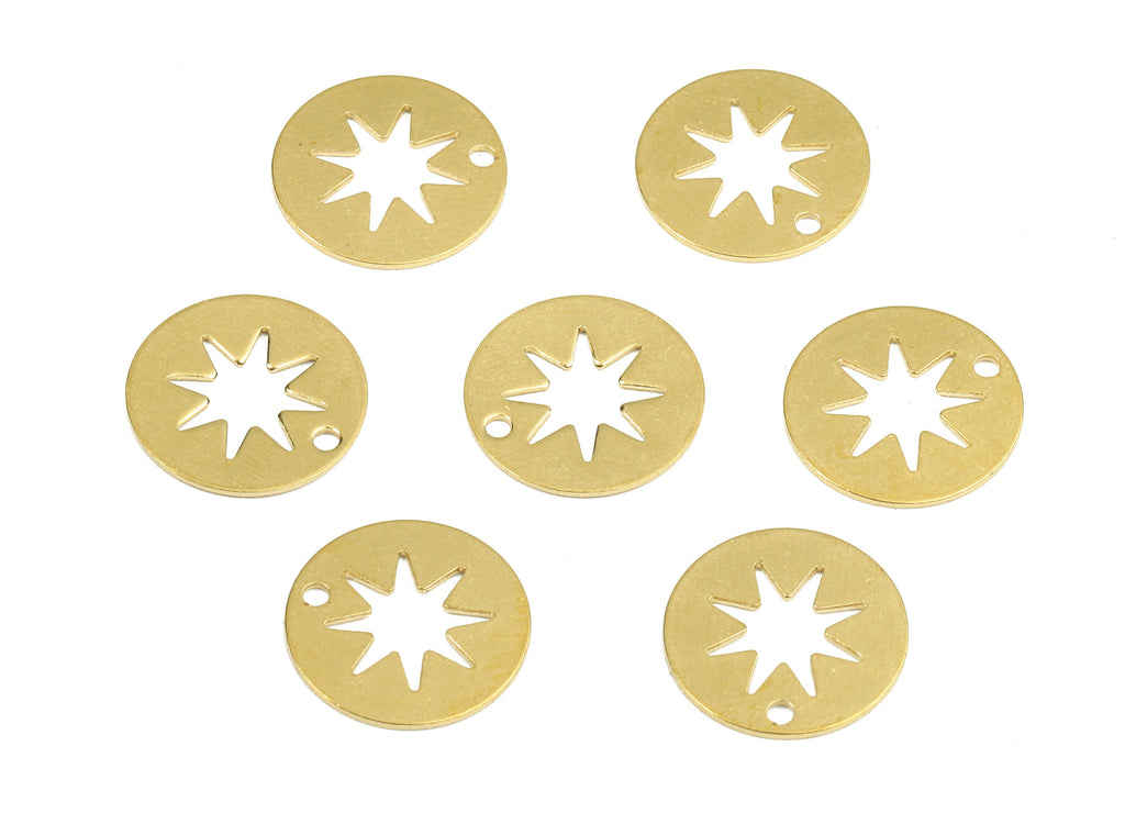 Brass Star Charms - Raw Brass Round Earrings and Pendant - Earring Findings - Jewelry Supplies - 11.99x11.99x0.48mm - PP2446 - DOMEDBAZAAR