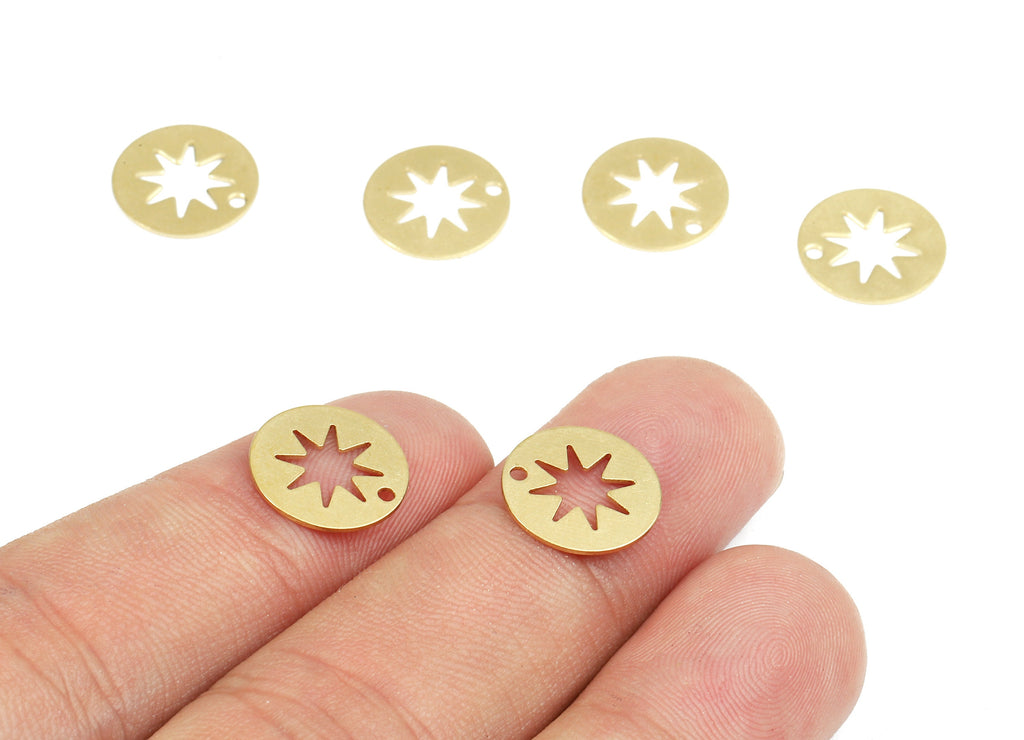 Brass Star Charms - Raw Brass Round Earrings and Pendant - Earring Findings - Jewelry Supplies - 11.99x11.99x0.48mm - PP2446 - DOMEDBAZAAR