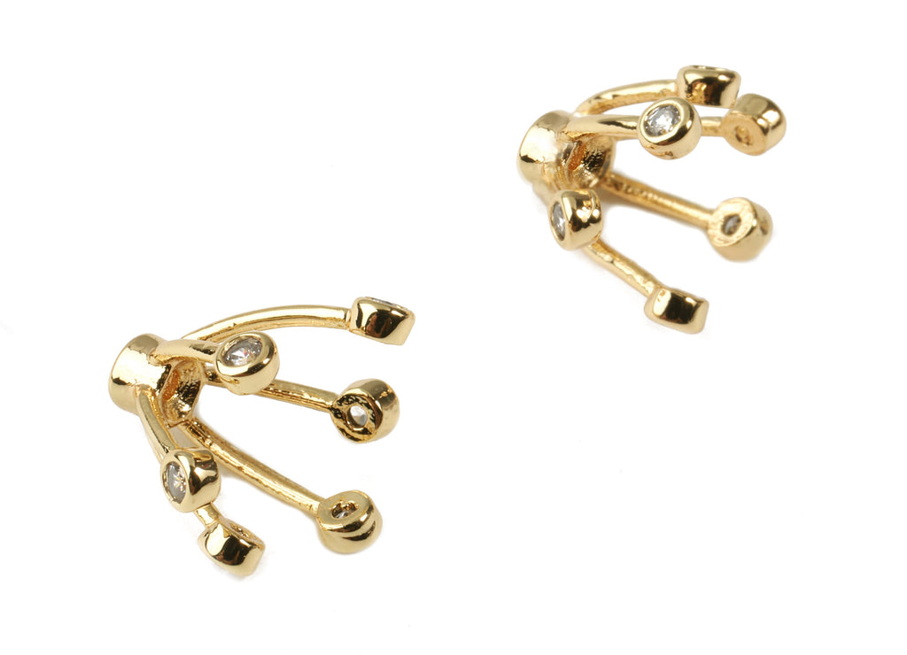 Brass Flower Earring Charms With Glass - Brass Flower Earring Pendant - 18k Real Gold Plating Brass - 12.86x10.88x1.66mm - RGP2280 - DOMEDBAZAAR