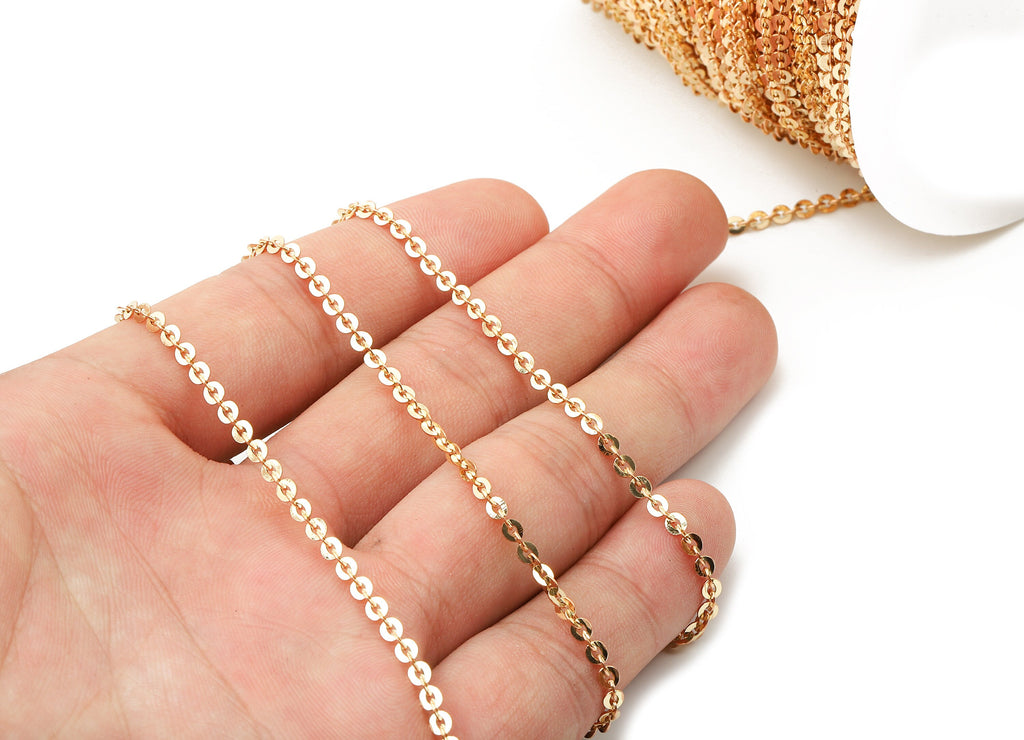Flat Oval Cable Link Chain - Raw Brass Chain - Flake Cable Chain -  0.12&quot; x 0.10&quot; x 0.01&quot; - for Necklace Bracelet Jewellery Making - CC1141 - DOMEDBAZAAR