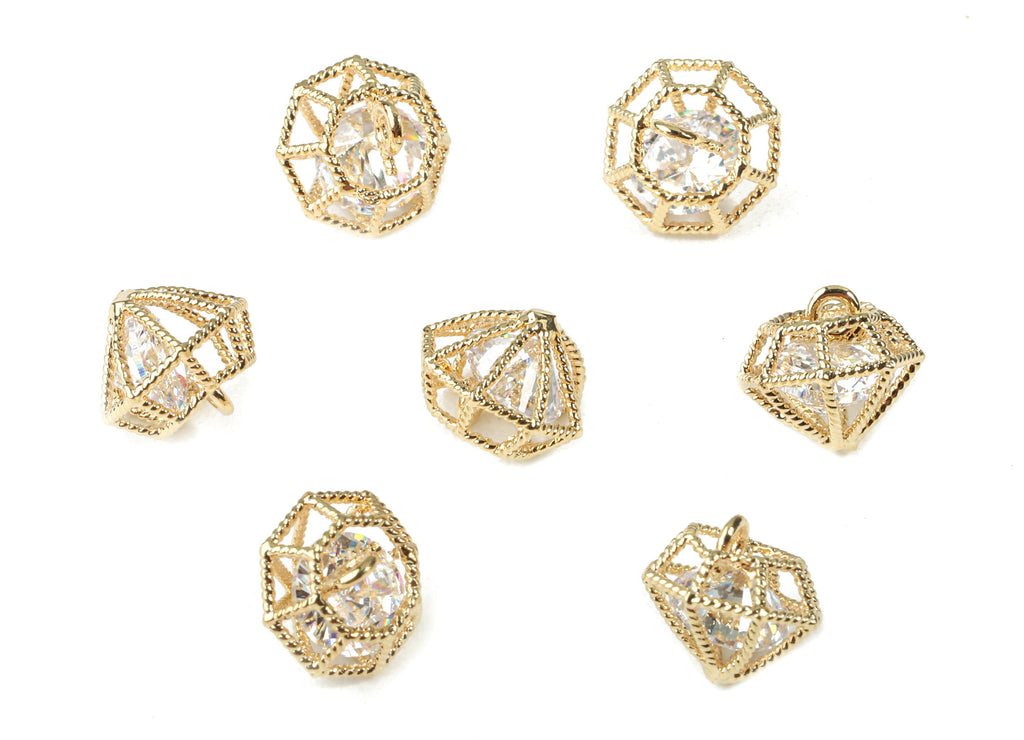 Brass Wire Mini Diamond Earring Charms With Glass - Brass Wire Mini Diamond Pendant - 18k Real Gold Plating Brass - 8.44x9x0.62mm - RGP2286 - DOMEDBAZAAR