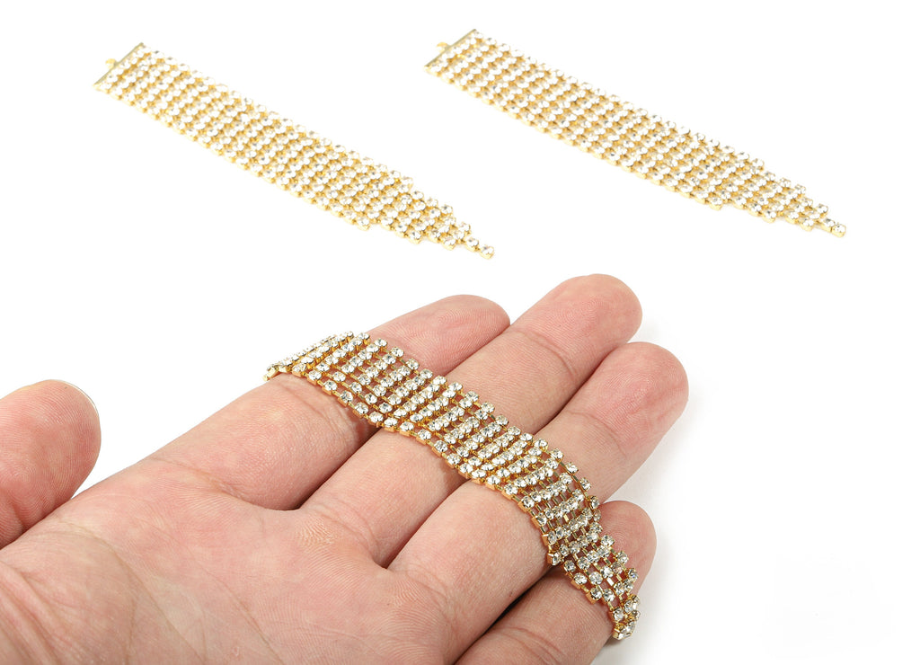 Brass Tassel Rhinestone Cup Chain Charms - Brass Rhinestone Cup Chain Pendant - 18k Real Gold Plating Brass - 89.44x14.9x2.49mm - RGP2291 - DOMEDBAZAAR