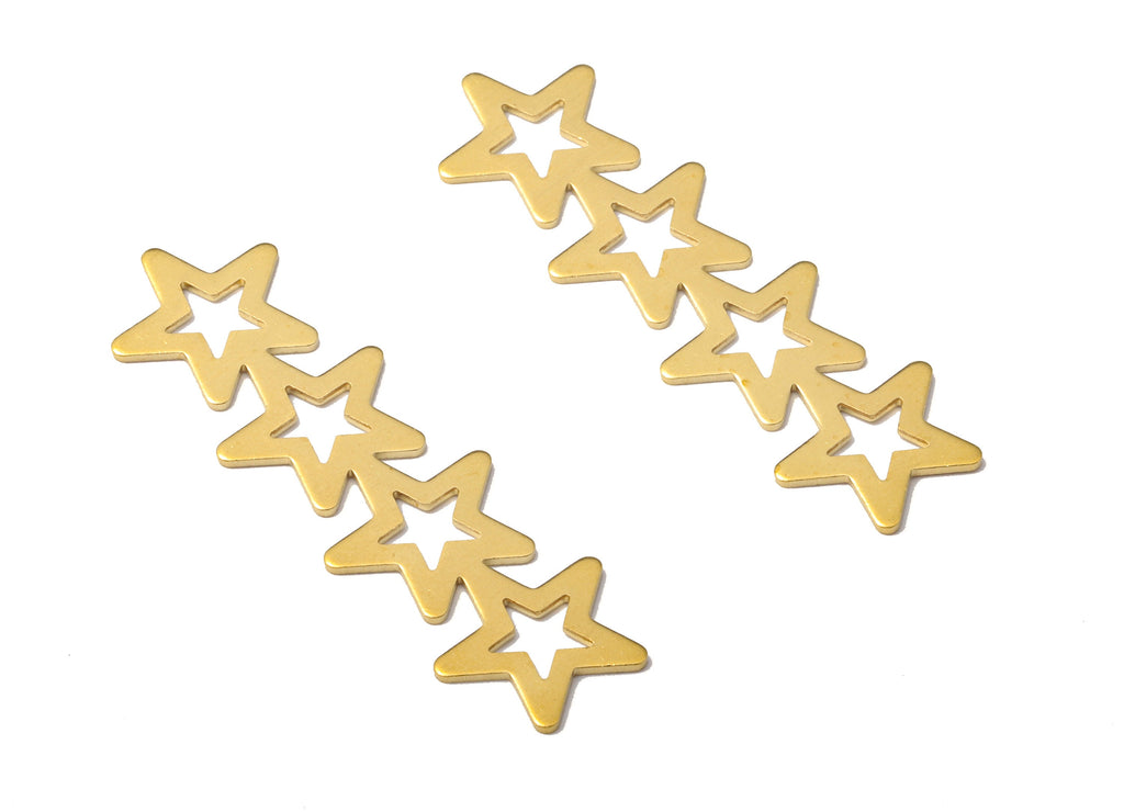 Brass 4 Star Connectors - Raw Brass Star Earrings and Necklace - Brass Star Pendant - Connector Findings - 44.76x13.22x0.8mm - PP2450 - DOMEDBAZAAR
