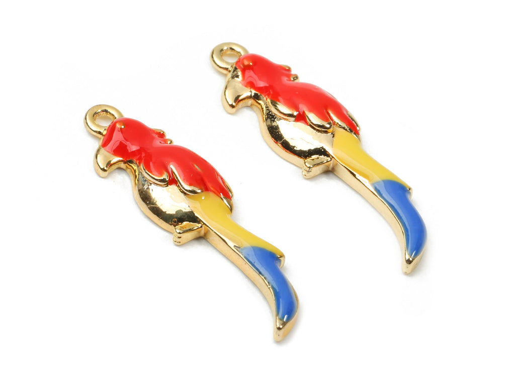 Brass Parrot Earring Charms - Brass Parrot Earring Pendant - 18K Real Gold Plated Brass - Jewelry Supplies - 24.99x6.98x2.02mm - RGP1154 - DOMEDBAZAAR