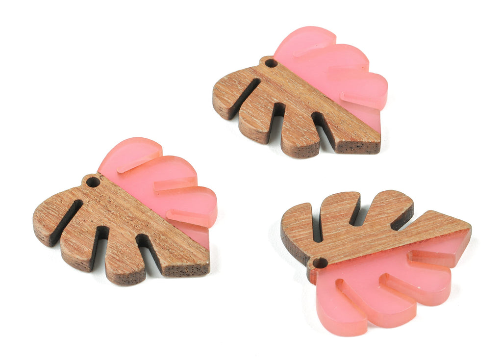 Epoxy Redwood Monstera Charm - Epoxy Resin Wood Leaf Pendant -  Redwood and Resin Necklace - Jewelry Supplies - 30.45x28.25x3.83mm - BB1094B - DOMEDBAZAAR