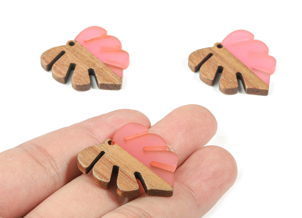 Epoxy Redwood Monstera Charm - Epoxy Resin Wood Leaf Pendant -  Redwood and Resin Necklace - Jewelry Supplies - 30.45x28.25x3.83mm - BB1094B - DOMEDBAZAAR