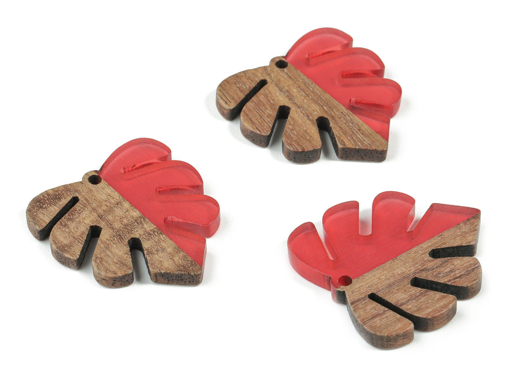 Epoxy Redwood Monstera Charm - Epoxy Resin Wood Leaf Pendant -  Redwood and Resin Necklace - Jewelry Supplies - 30.45x28.25x3.83mm - BB1094C - DOMEDBAZAAR