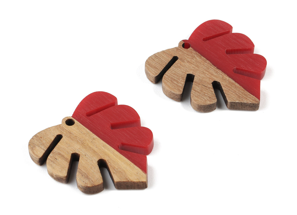 Epoxy Redwood Monstera Charm - Epoxy Resin Wood Leaf Pendant -  Redwood and Resin Necklace - Jewelry Supplies - 30.45x28.25x3.83mm - BB1094D - DOMEDBAZAAR
