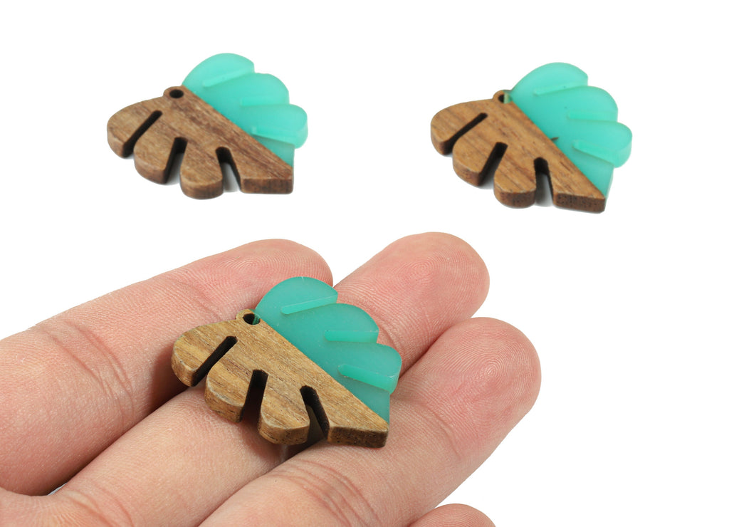 Epoxy Redwood Monstera Charm - Epoxy Resin Wood Leaf Pendant -  Redwood and Resin Necklace - Jewelry Supplies - 30.45x28.25x3.83mm - BB1094J - DOMEDBAZAAR
