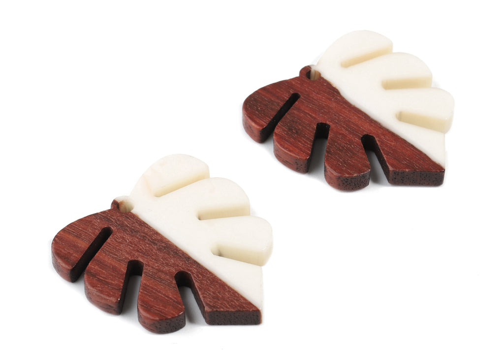 Epoxy Redwood Monstera Charm - Epoxy Resin Wood Leaf Pendant -  Redwood and Resin Necklace - Jewelry Supplies - 30.45x28.25x3.83mm - BB1094H - DOMEDBAZAAR