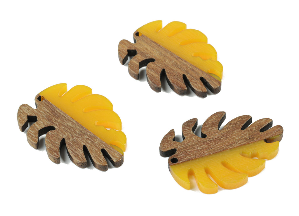 Epoxy Redwood Monstera Charm - Epoxy Resin Wood Leaf Pendant -  Redwood and Resin Necklace - Jewelry Supplies - 38.26x29.06x3.67mm - BB1095C - DOMEDBAZAAR