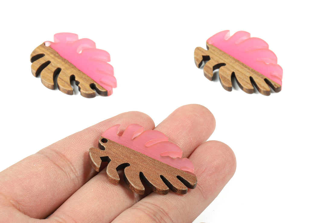 Epoxy Redwood Monstera Charm - Epoxy Resin Wood Leaf Pendant -  Redwood and Resin Necklace - Jewelry Supplies - 38.26x29.06x3.67mm - BB1095D - DOMEDBAZAAR