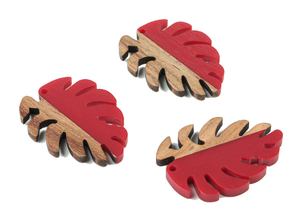 Epoxy Redwood Monstera Charm - Epoxy Resin Wood Leaf Pendant -  Redwood and Resin Necklace - Jewelry Supplies - 38.26x29.06x3.67mm - BB1095J - DOMEDBAZAAR