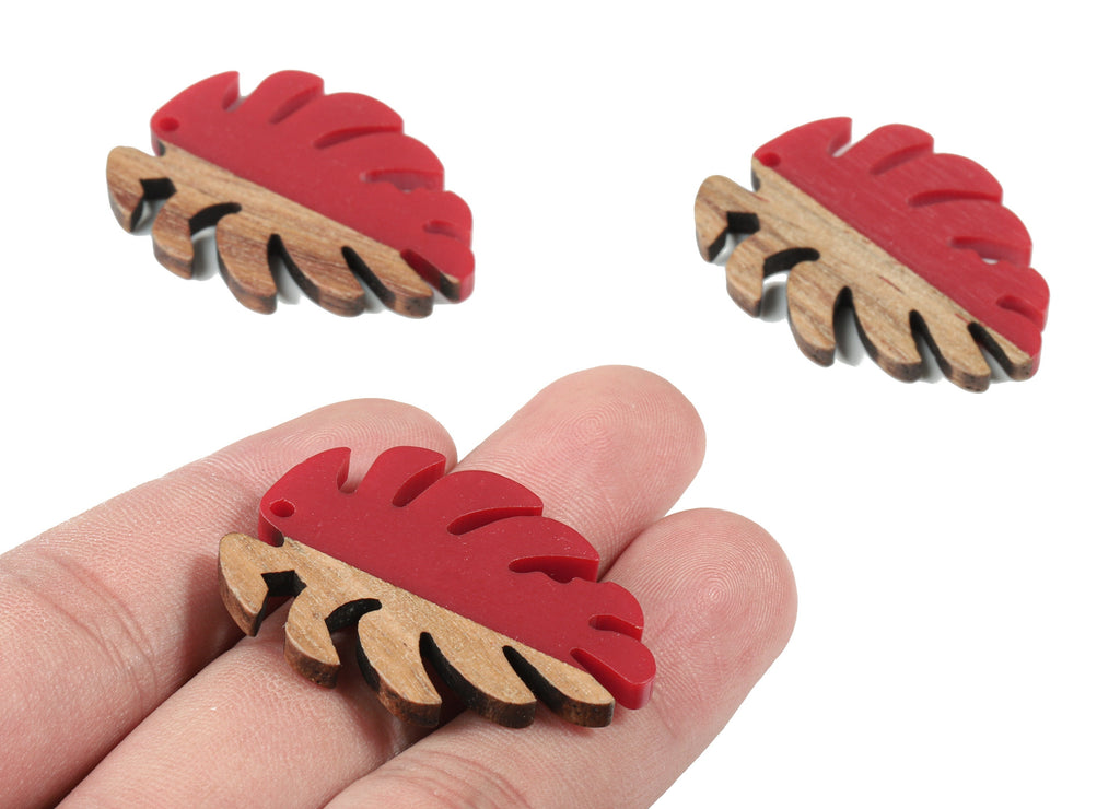Epoxy Redwood Monstera Charm - Epoxy Resin Wood Leaf Pendant -  Redwood and Resin Necklace - Jewelry Supplies - 38.26x29.06x3.67mm - BB1095J - DOMEDBAZAAR