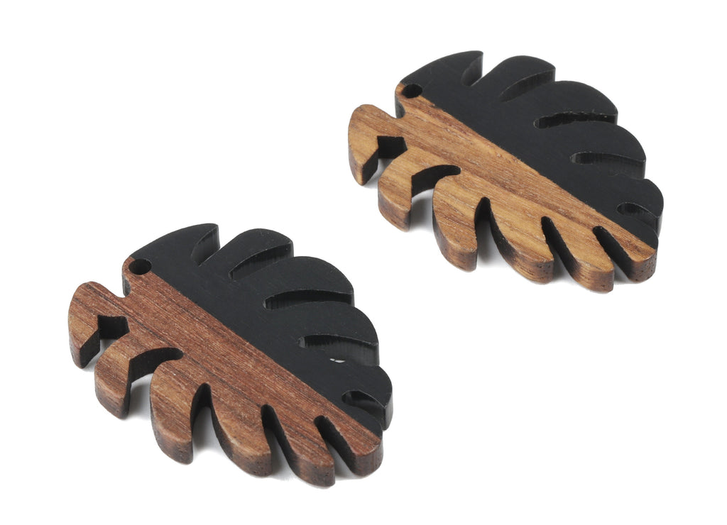 Epoxy Redwood Monstera Charm - Epoxy Resin Wood Leaf Pendant -  Redwood and Resin Necklace - Jewelry Supplies - 38.26x29.06x3.67mm - BB1095K - DOMEDBAZAAR