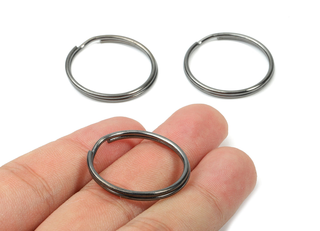 Gunmetal Metal Key Rings - Split Rings - Circle Key Rings - Keychain Connectors - Key Ring Findings - 27.62x27.62x1.5mm - PP2852GM - DOMEDBAZAAR