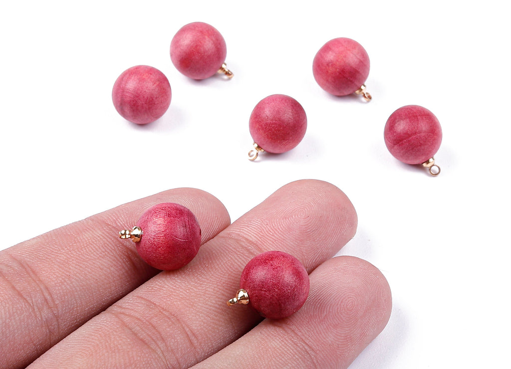 Wooden Ball Charms - Wooden Ball Pendant - Natural Wood Ball Earring Pendant - Wooden Beads with Alloy - 14.88x11.79mm - BB1072 - DOMEDBAZAAR