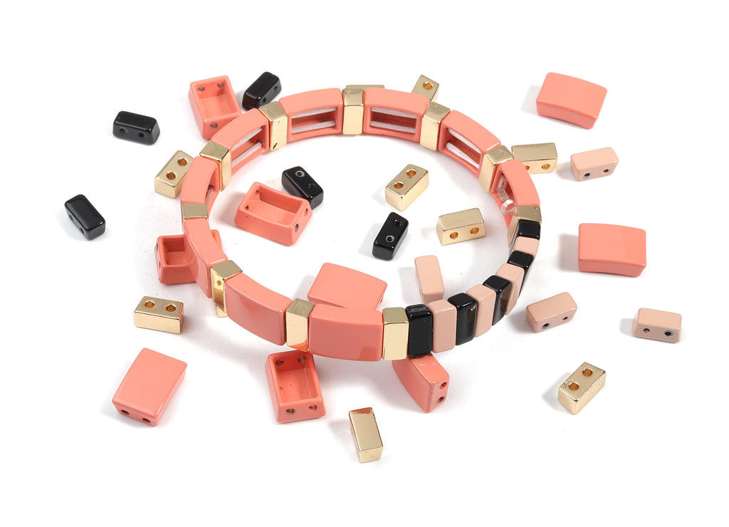 Tile Bracelet Beads Set - Enamel Rectangle 2 Hole Beads for Stretchy Bracelet - Tila Tile Jewellery Making SET - 58.5x8.12x4.4mm - ET1007D - DOMEDBAZAAR