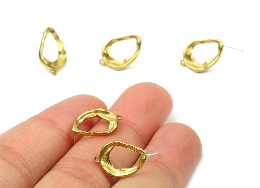 Brass Drop Earring Post - Raw Brass Wavy Earring Stud - Earring Findings - Jewelry Supplies - 16.07x10.75x2.26mm - PP2876 - DOMEDBAZAAR