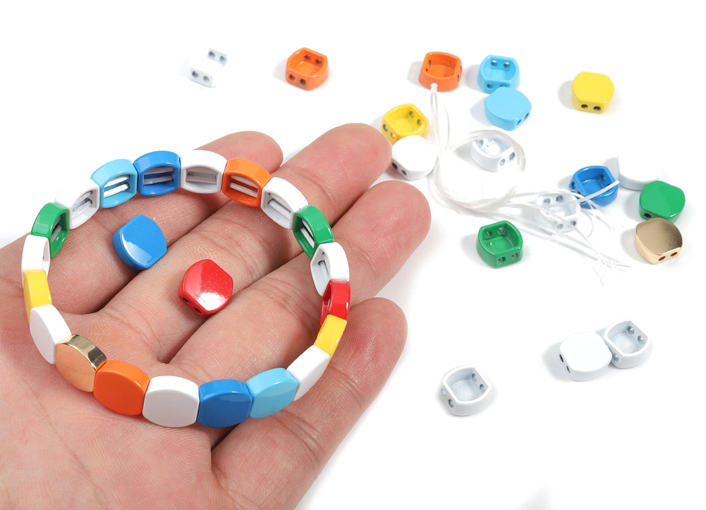 Tile Bracelet Beads Set - Enamel Honeycomb 2 Hole Beads for Stretchy Bracelet - Tila Tile Jewellery Making SET - 61x9.63x4.07mm - ET1008M - DOMEDBAZAAR