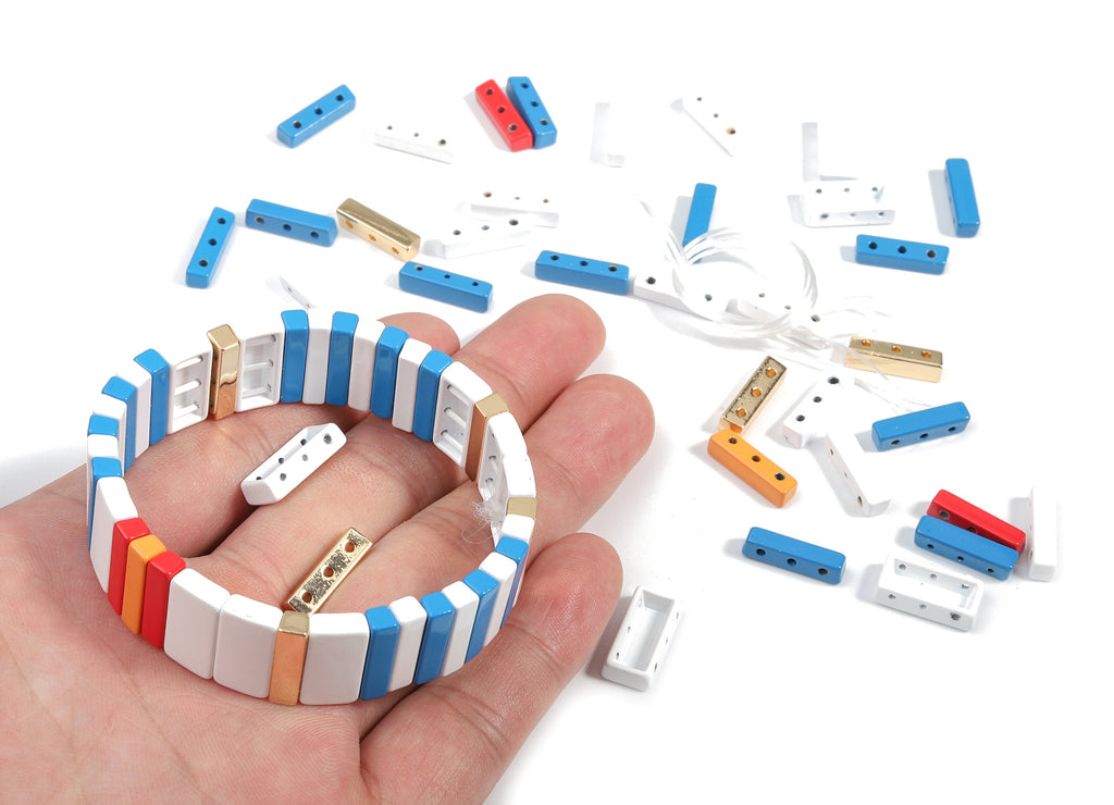 Tile Bracelet Beads Set - Enamel Rectangle 3 Hole Beads for Stretchy Bracelet - Tila Tile Jewellery Making SET - 59x16.07x4.21mm - ET1010A - DOMEDBAZAAR