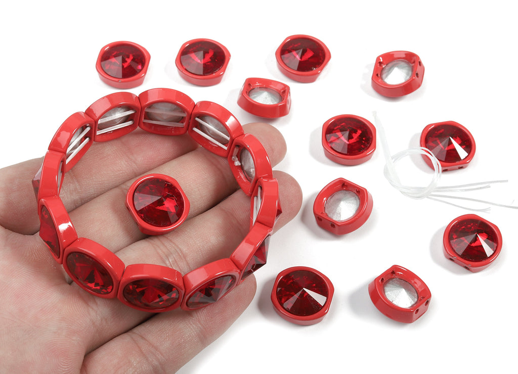 Tile Bracelet Beads Set - Enamel Round 2 Hole Glass Beads for Stretchy Bracelet - Tila Tile Jewellery Making SET - 60x8.05x4.29mm - ET1020M - DOMEDBAZAAR