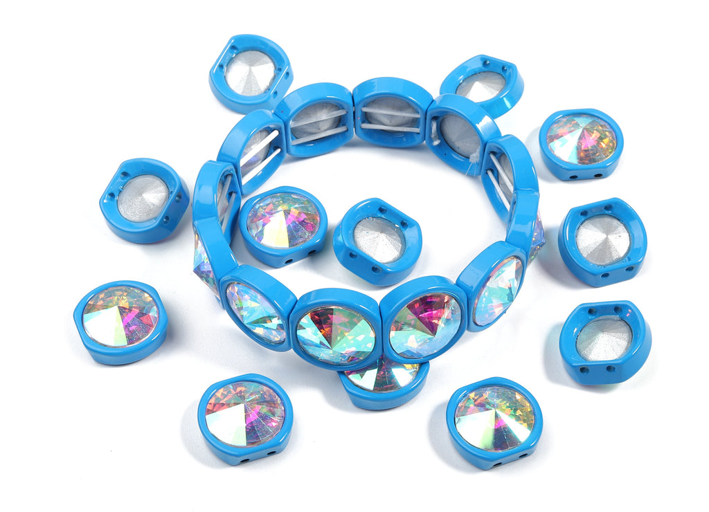 Tile Bracelet Beads Set - Enamel Round 2 Hole Glass Beads for Stretchy Bracelet - Tila Tile Jewellery Making SET - 60x8.05x4.29mm - ET1020P - DOMEDBAZAAR