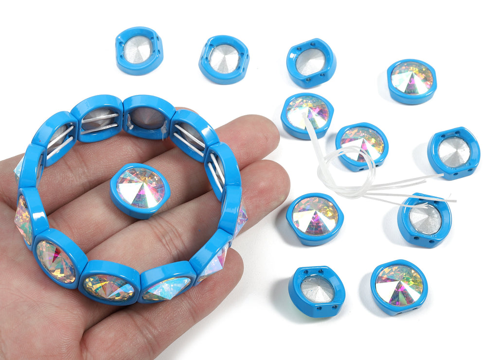 Tile Bracelet Beads Set - Enamel Round 2 Hole Glass Beads for Stretchy Bracelet - Tila Tile Jewellery Making SET - 60x8.05x4.29mm - ET1020P - DOMEDBAZAAR