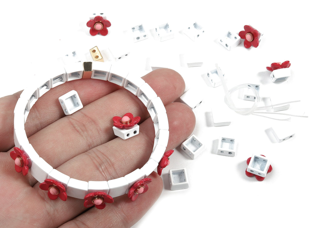 Tila Tile Bracelet Beads Set - Enamel Flower Square 2 Hole Beads for Bracelet - Tila Beads Jewellery Making SET - 60x7.95x7.7mm - ET1002A - DOMEDBAZAAR