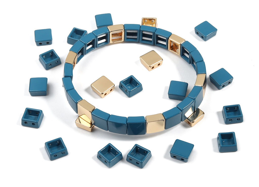 Tila Tile Bracelet Beads Set - Enamel Square 2 Hole Beads for Stretchy Bracelet - Tila Beads Jewellery Making SET - 61x8.03x3.97mm - ET1017B - DOMEDBAZAAR
