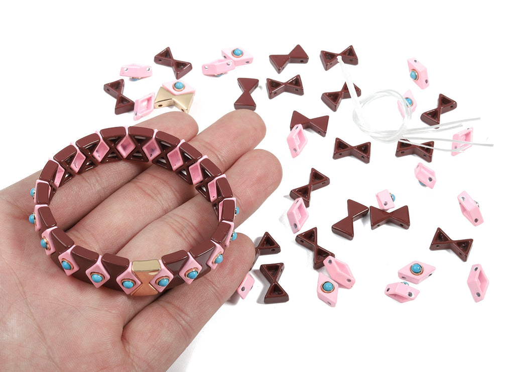 Tila Tile Bracelet Beads Set - Enamel Rhombus 2 Hole Beads for Stretchy Bracelet - Tila Beads Jewellery Making SET - 60x13.1x3.7mm - ET1001E - DOMEDBAZAAR