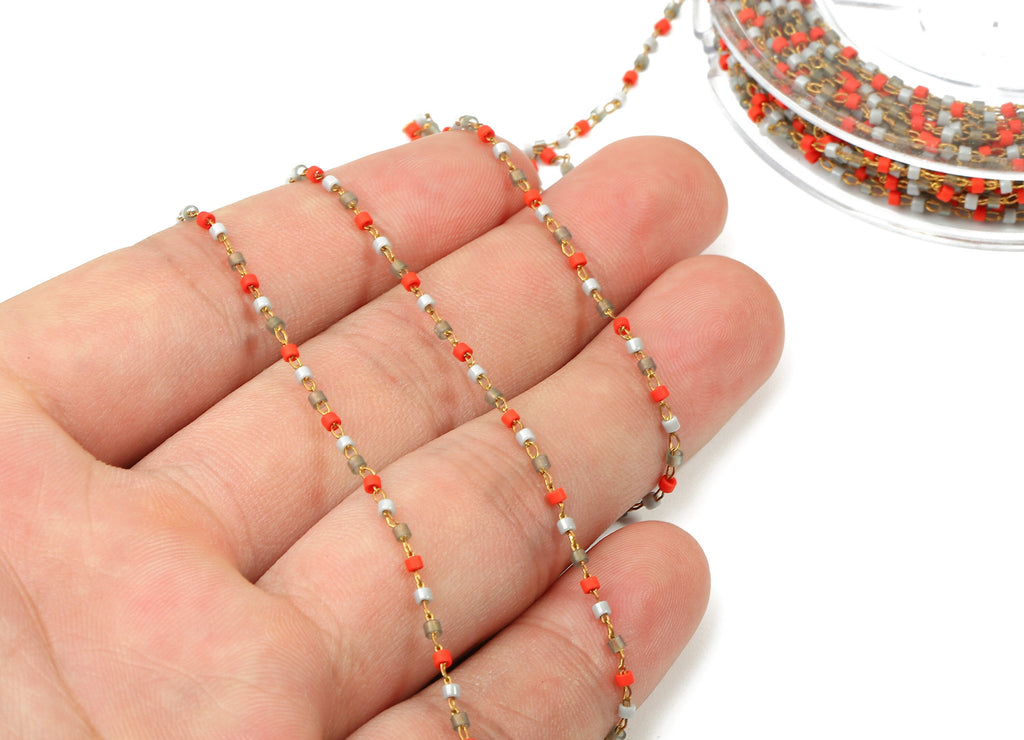 Toho Glass Beaded Chain - Seed Beads Chain - Toho Glass Bead - Stainless Steel - Jewelry Making Chain - 1.63mm x 1.44mm - TH1032 - DOMEDBAZAAR