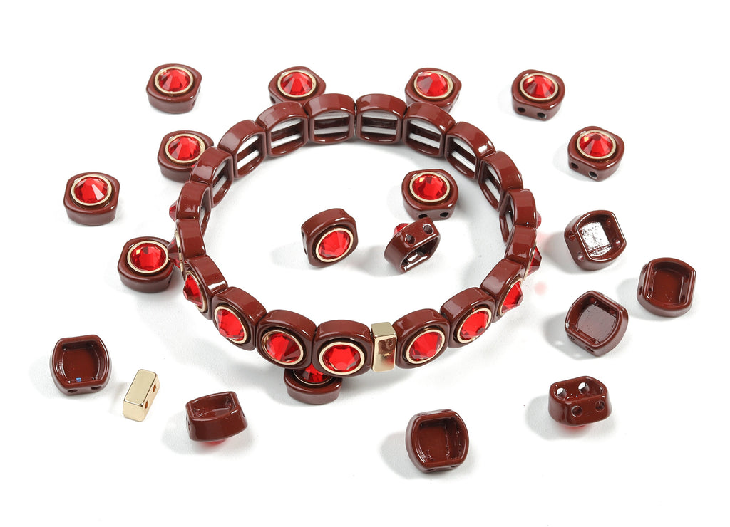 Tila Tile Bracelet Beads Set - Enamel Square Round 2 Hole Glass Beads for Bracelet - Tila Beads Jewellery Making - 65x10.3x6.06mm - ET1004A - DOMEDBAZAAR