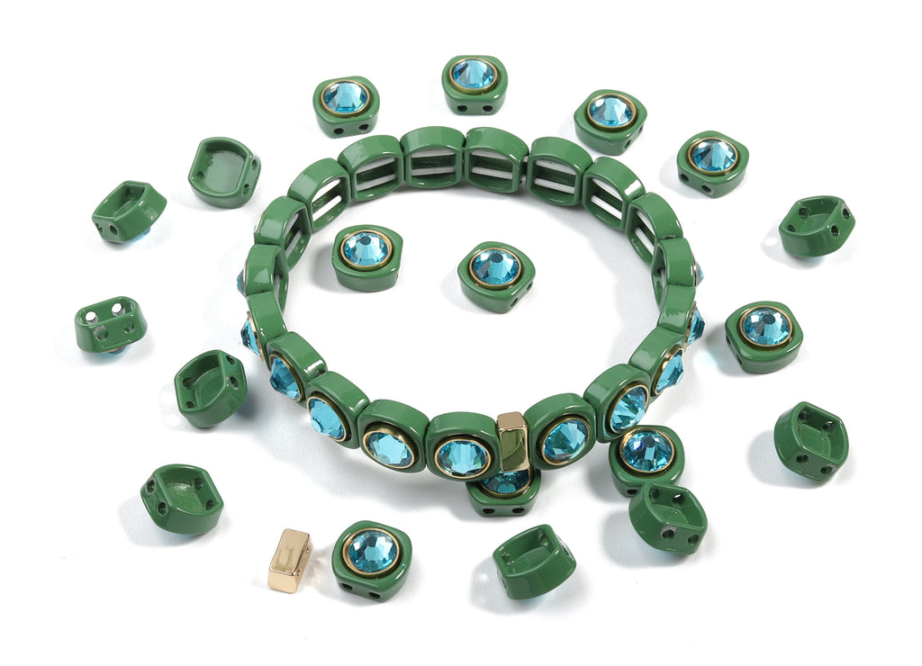 Tila Tile Bracelet Beads Set - Enamel Square Round 2 Hole Glass Beads for Bracelet - Tila Beads Jewellery Making - 65x10.3x6.06mm - ET1004C - DOMEDBAZAAR
