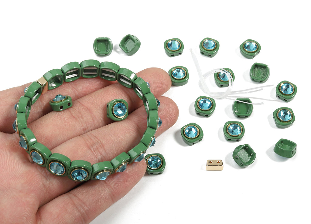 Tila Tile Bracelet Beads Set - Enamel Square Round 2 Hole Glass Beads for Bracelet - Tila Beads Jewellery Making - 65x10.3x6.06mm - ET1004C - DOMEDBAZAAR