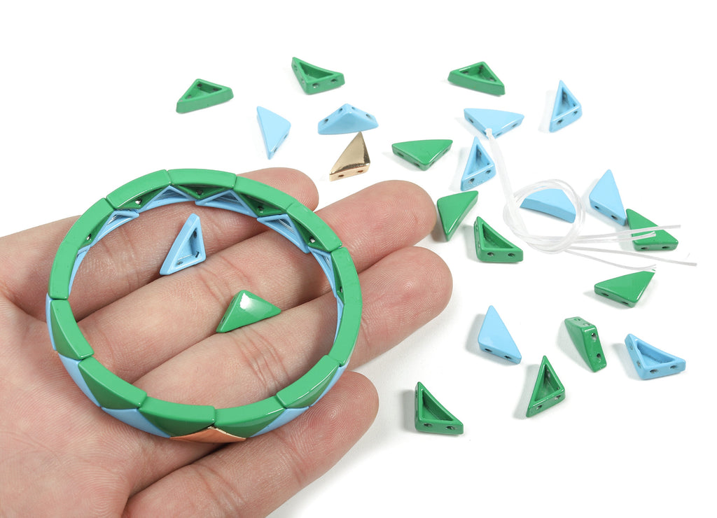Tila Tile Bracelet Beads Set - Enamel Triangle 2 Hole Glass Beads for Bracelet - Tila Beads Jewellery Making - 60x7.64x4.16mm - ET1015D - DOMEDBAZAAR
