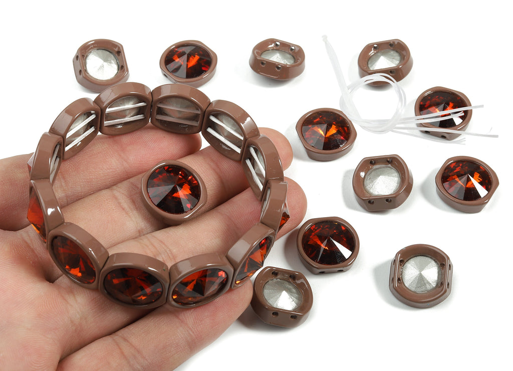Tila Tile Bracelet Beads Set - Enamel Round 2 Hole Glass Beads for Bracelet - Tila Beads Jewellery Making SET - 64x17.13x7.33mm - ET1020Y - DOMEDBAZAAR
