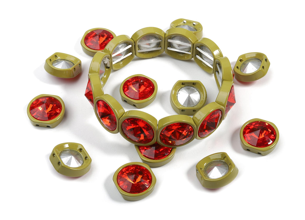 Tila Tile Bracelet Beads Set - Enamel Round 2 Hole Glass Beads for Bracelet - Tila Beads Jewellery Making SET - 64x17.13x7.33mm - ET1020G - DOMEDBAZAAR